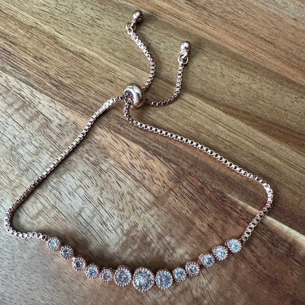 CZ rose gold tone adjustable bracelet NWOT